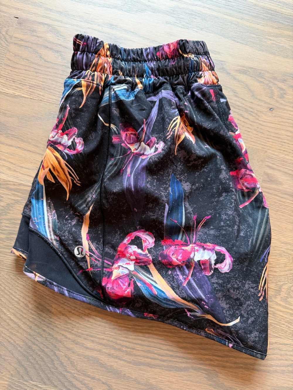 Lululemon Black and Floral Running Shorts - Picture 2 of 3